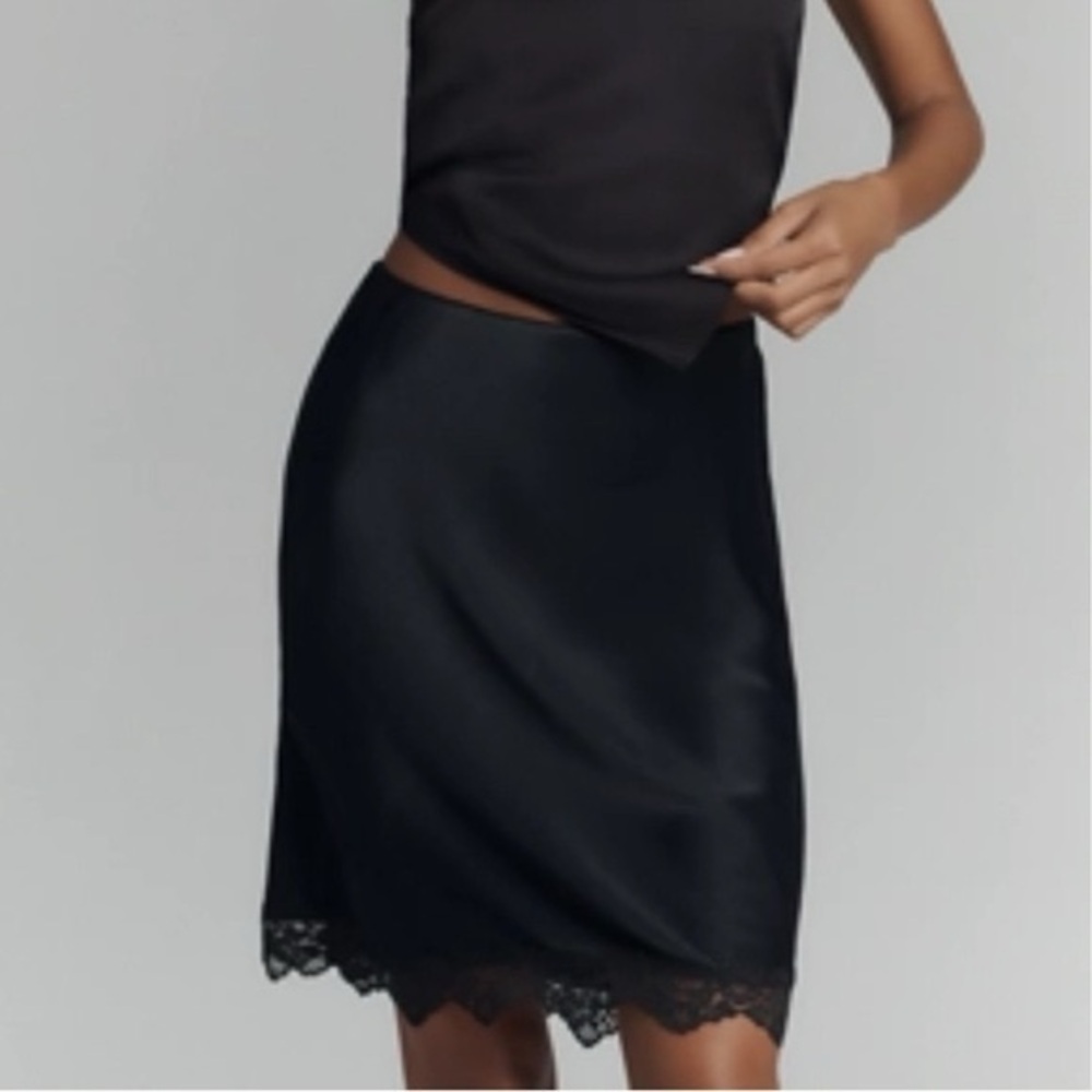 Anthropologie Tilda Knee-Length Slip Skirt:
Lace Trim Edition